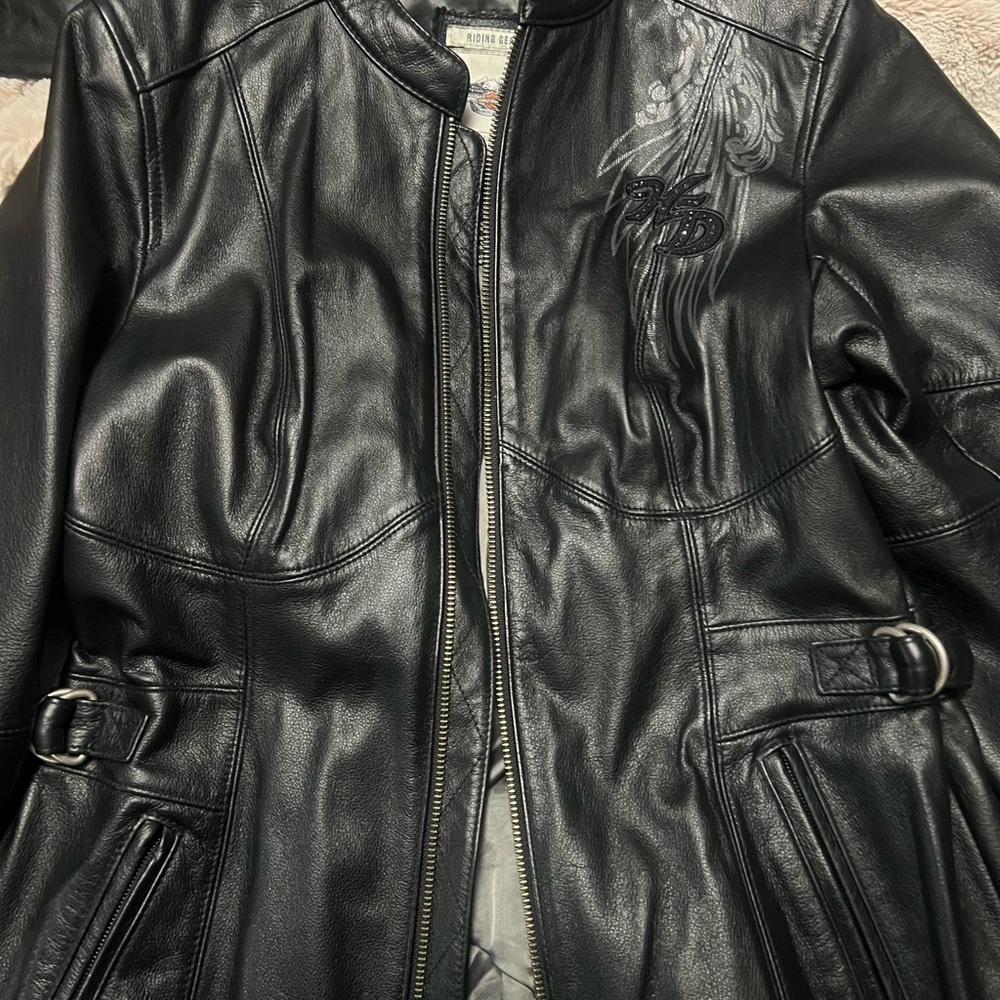 Harley-Davidson Black Leather Jacket with Embroidered Detail